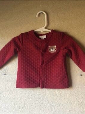 Sterling Baby Jacket Burgundy Bear Red Snap Up Long Sleeve Baby Girls 6/9 Months